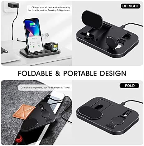 Portable 3 in 1 Charging Station for Apple Products, Foldable Charging Dock for iPhone/AirPodsi Series, Charging Stand Compatible with iWatch Ultra/8/7/6/5/4/3/2/1/SE(with 15W Adapter)(Black)