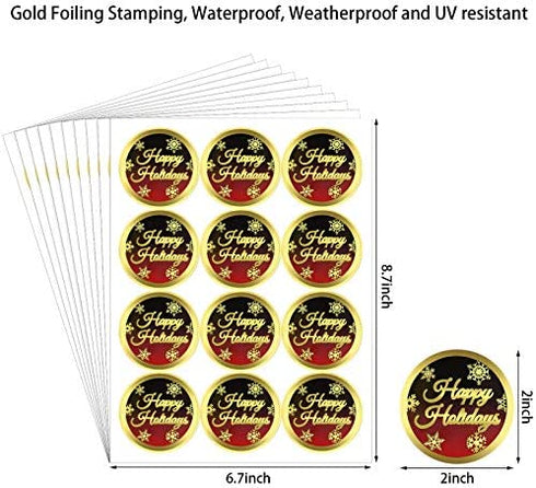 240 Pieces Christmas Happy Holidays Stickers Gold Foil Stamping Sticker 2 Inch Large Round Holiday Stickers Christmas Stickers for Christmas Holiday Cards Envelopes Boxes, Happy New Year Stickers