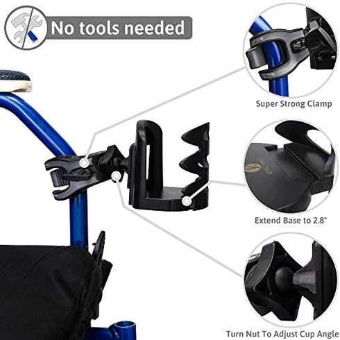 Sheer Living Wheelchair Cup Holder, Clip On Cup Holder for Walker, Rollator Cup Holder, Portable Universal Cup Holder for Chair, Mobility Scooter, Power Chair Cup Holder, Walker Cup Holder, No Tools