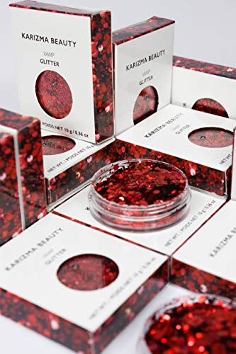KARIZMA Holographic Vamp Glitter. 10g Chunky Face Glitter, Hair Glitter, Eye Glitter and Red Body Glitter for Women. Rave Glitter, Festival Accessories, Cosmetic Glitter Makeup. Loose Glitter Set