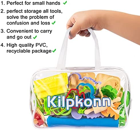 Kilpkonn Dough Tool Kit for Kids, 41Pcs Dough Accessories Molds, Shape, Scissors, Rolling Pin, Dough Mat with Storage Bag, Party Pack Playset for Toddlers Girls Boys