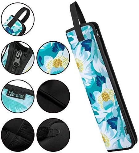 Beautyflier Universal Curling Iron Cover Sleeve, Canvas Heat-Resistant Curling & Flat Iron Holder, Flat Iron Curling Wand Travel Cover Case Bag Pouch for Travel, Gym, or Home (Flower White)