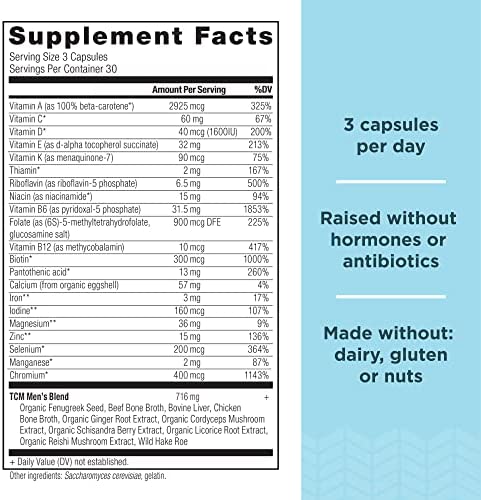 Multivitamin for Men, Ancient Multi Men's, 21 Vitamins and Minerals Including Vitamin D, C, E, B12, Zinc, Supports Healthy Immune System and Bone Health, Paleo and Keto Friendly, 90 Capsules
