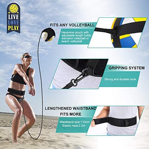 Chanmeen 220-620cm Volleyball Training Equipment, Ball Training Equipment, Football and Basketball with Adjustable Elastic Cord Band for Adult Kids Solo Practice Spiking, Setting, Hitting, Kicking