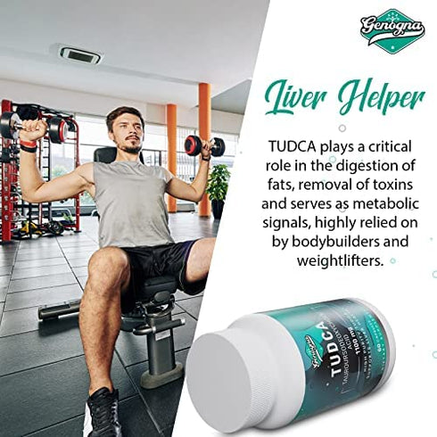 Genogna TUDCA 1100mg-Liver Support Supplement for Detox Cleanse, Water-Soluble Bile Salts with Strong Bitter Taste, 60 Vegan Capsules,Non-GMO,Gluten-Free
