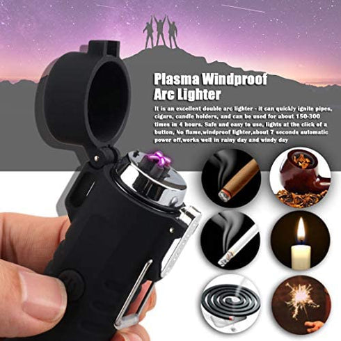 Scotte Plasma Windproof arc Lighter Electric Lighter and LED Flashlight - 2 in 1 (Black)/5-in-1 Magnesium Fire Starter for Emergency Survival Kits, Camping, Hiking, All-Weather Magnesium Ferro Rod
