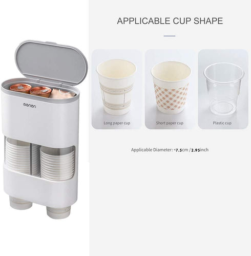 DAHAKII Cup Dispenser for Water Paper Cup Holder Wall Mounted Anti-Dust Cover Self Adhesive Pull Type Disposable Cups Holder (Gray)