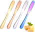 4Pcs Butter Spreader Knife, Uspacific Pure Color Durable Stainless Steel Butter Spreader with a Serrated Edge and Hole, Multi-function Butter Knife Western Bread Jam Knife