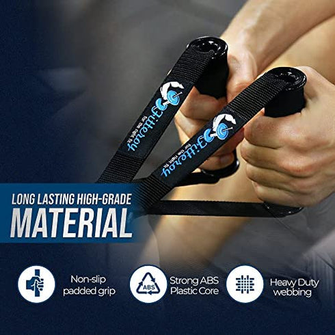 Fitteroy Premium Strength Training Exercise Handles for Gym Cable Machines and Resistance Bands - Padded Wide ABS Grip, Solid Welded Metal Ring and Heavy Duty Nylon Straps