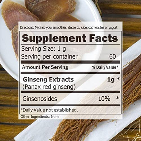 Red Ginseng Root Extract Powder-Korean Panax, 10% Ginsenosides, 60g