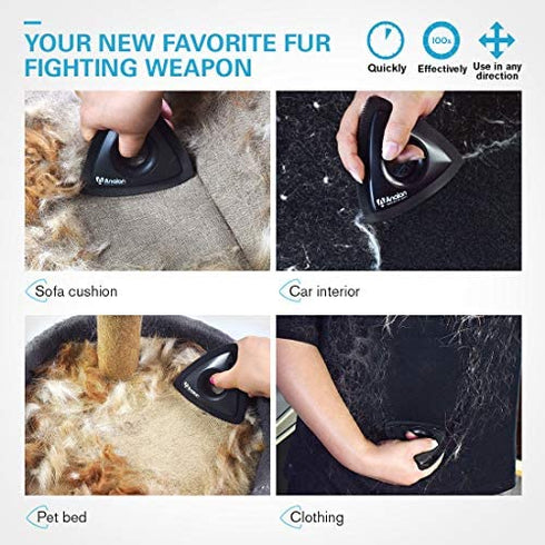 Analan Mini Pet Hair Remover for Car Detailing Supplies, Carpet Dog Hair Remover for Car Interior, Triangle Dog Hair Remover for Auto Detailing, Couch, Furniture, Lint, Carpet(Matte Black)