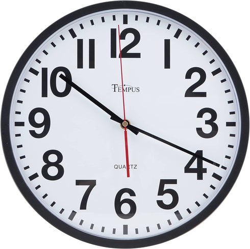 Tempus® TC6236RF Contemporary Commercial Wall Clock with Frame and Quartz Movement, 13", Black
