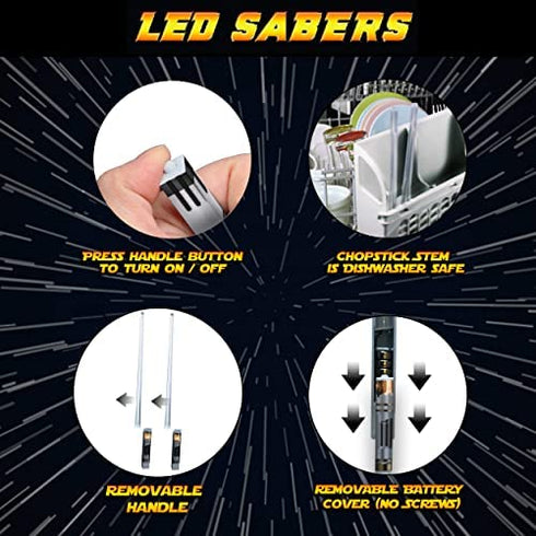 LIGHTSABER CHOPSTICKS LIGHT UP STAR WARS LED Glowing Light Saber Chop Sticks REUSABLE Sushi Lightup Sabers - Removable Handle Dishwasher Safe - Premium GIFT BOX & CARRY CASE Included - BLUE 1 PAIR