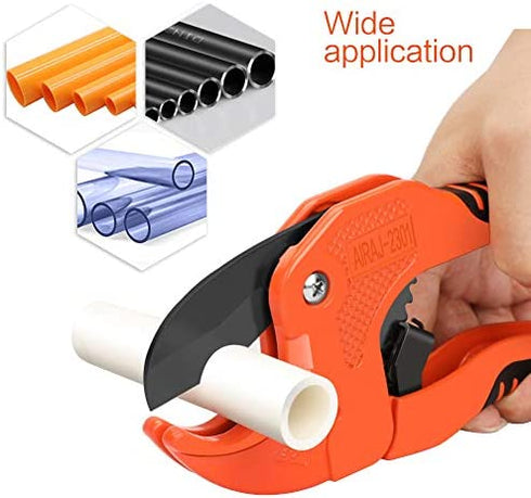 AIRAJ PVC Pipe Cutter to Cutting 1-3/4'' (42mm) PEX,PVC,PPR Plastic Pipes,Ratcheting PVC Pipe Cutter with SK5 Steel Blade & Ergonomic Handle,Plastic PVC Cutter Suitable for Home Working and Plumber