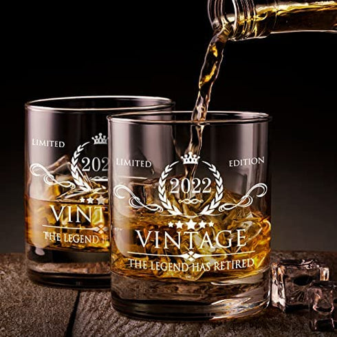 AOZITA Retirement Gifts for Men Whiskey Glass - The Legend Has Retired 2022- Limited Edition Retirement Gifts Idea for Coworkers, Friends, Him/Her - 11 oz