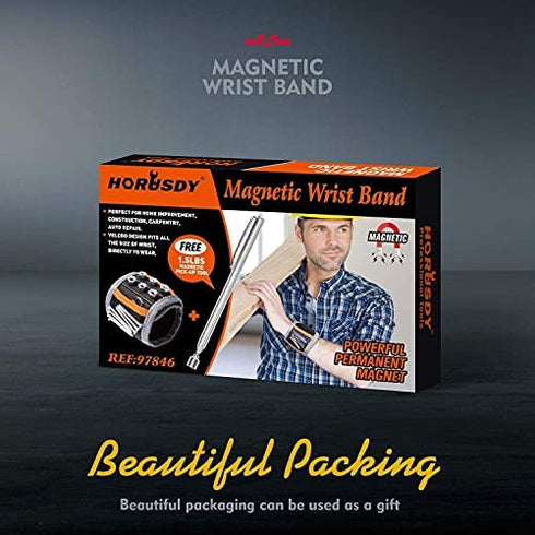 HORUSDY Magnetic Wristband, for Dad, with Strong Magnets for Holding Screws, Nails, Drilling Bits, Tool Gift for Men