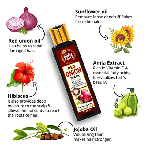 THE INDIE EARTH RED ONION ANTI HAIR LOSS & HAIR GROWTH OIL WITH PURE ARGAN, JOJOBA, ROSEMARY, BLACK SEED OIL IN PUREST FORM VERY EFFECTIVELY CONTROL HAIR LOSS, PROMOTES HAIR GROWTH 200ml