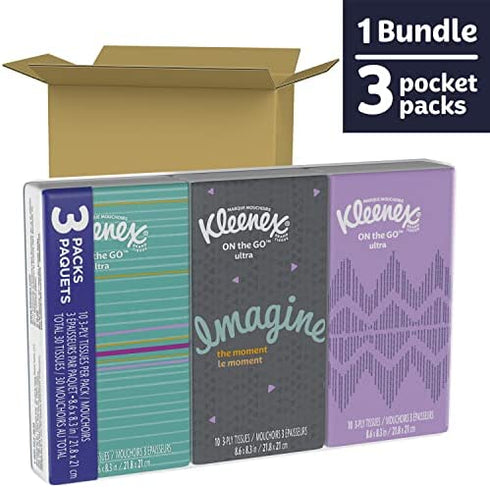 Kleenex Go Pack Facial Tissues, 10 Count, (Pack of 3)