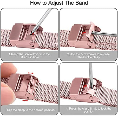 2 Pack Metal Silm Bands for Fitbit Versa 2 & Fitbit Versa & Versa Lite & Versa SE, Stainless Steel Metal Clasp Thin Replacement Bands for Versa 2 Women Men (For 6.7"-8.7" Wrists, Rose Pink+Rose Gold)