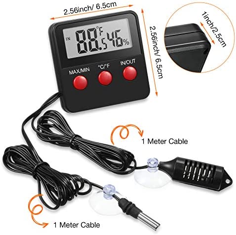 Weewooday 2 Pieces Reptile Thermometer and Humidity Gauge Reptile Terrarium Thermometer Hygrometer with Probes Indoor Outdoor Digital Pet Temperature and Hygrometer Gauge for Reptiles Pet Keeping