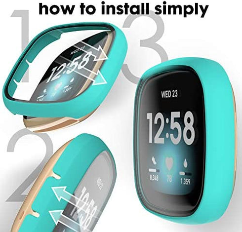 KPYJA 10-Pack Tempered Glass Screen Protector with Hard PC Case Compatible with Fitbit Versa 3/Sense, All-Around Protective Screen Full Cover Bumper Compatible for Fitbit Sense/Versa 3 Smart Watch