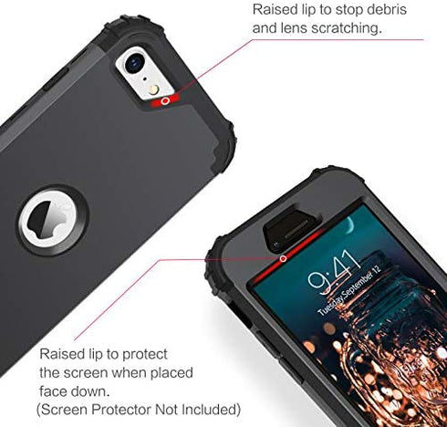 BENTOBEN iPhone SE 2022 Case, Phone Case iPhone SE 2020, Heavy Duty 3 in 1 Full Body Rugged Shockproof Hybrid Hard PC Soft Rubber Bumper Drop Protective Girls Women Boy Men iPhone SE3/2 Covers, Black