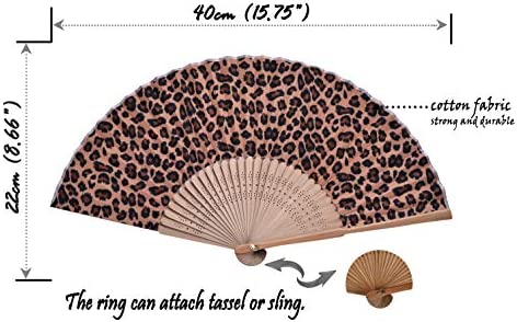 Hand Fan Bamboo Leopard Printed Folding Fan Cotton For Party Wedding Gift with Fan Cover