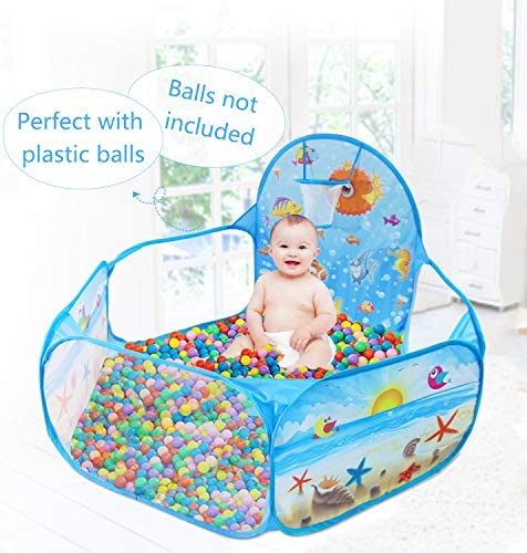 Dressbar Kids Ball Pit with Basketball Hoop Pop Up Children Play Tent, Ocean Pool Baby Playpen ,Portable Toys Gifts for Girls Boys Toddlers 2 3 4 5 6 12 Months Year Old (Balls not Included)