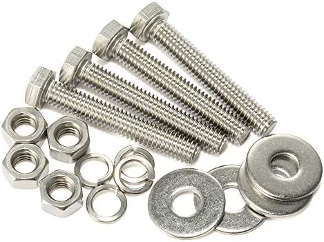 8 Sets 1/4-20 x 2-1/4" Hex Head Screws Bolts, Nuts, Extra-large and Thick Flat & Lock Washers, Fully Threaded, Stainless Steel 18-8, Bright Finish