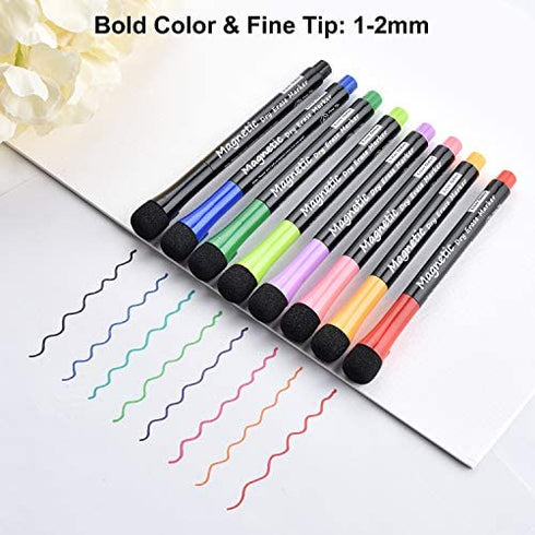 Magnetic Dry Erase Markers, Browill Fine Tip Low Odor Whiteboard Markers for Kids & School, Work On White board & Calendar, Refrigerator (12 Pack)