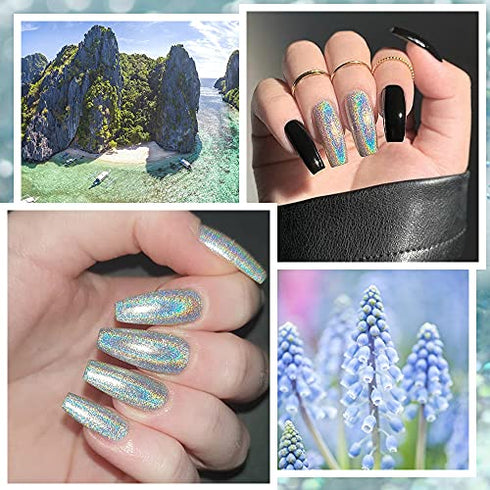 Supwee Universal Holographic Gel Polish Silver Glitter Nail Polish Gel Laser Nail Gel Polish Glossy Iridescent Mermaid Effect Varnish Soak Off UV Gel Nail Art for Nail Salon 10ml(0.33fl.oz)
