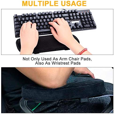INTSUN Armrest Pad 2Pcs Padded Armrest Cushion Universal Arm Rest Pads with Adjustable Hook & Loop Fastener Elbow Pillow Memory Foam Arm Chair Covers for Office Chair, Wheelchair, Gaming Chair (black)