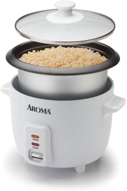 Aroma Housewares Aroma 6-cup (cooked) 1.5 Qt. One Touch Rice Cooker, White (ARC-363NG), 6 cup cooked/ 3 cup uncook/ 1.5 Qt.