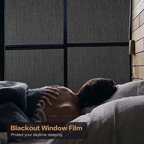 Reusable Blackout Window Film Tint Room Darken Silk Privacy Static Cling Glass Vinyl Insulation Door Cover 100% Light Blocking No Glue for Day Sleep,Baby Nap Security 17.5 Inch x 6.5 Feet