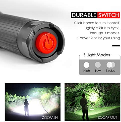 WdtPro High-Powered LED Flashlight S3000, Super Bright Flashlights - High Lumen, IP67 Water Resistant, 3 Modes and Zoomable for Camping, Emergency, Hiking, Gift