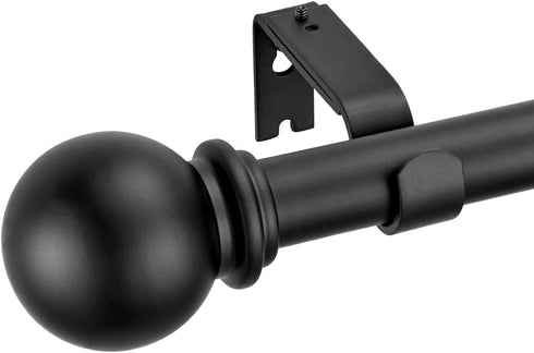 Yun Nephele Adjustable Window Curtain Rods 36-72 inches Matte Black, Classic Ball Finial Design Curtain Rod Set, Single Metal Iron Drapery Rod, 1 inch Heavy Duty Curtain Rod