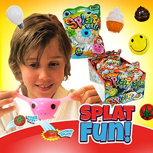 Splat Ball - Squishy Stress Balls (2 Assorted Pack) by Ja-Ru. Emoji-Squishy Ball Fidget Pack for Kids and Adults. Party Favor Classroom Treasure Box Prize Birthday Gifts Easter Egg Stuffer. Plus 1 Bouncy Ball. 5303-2p