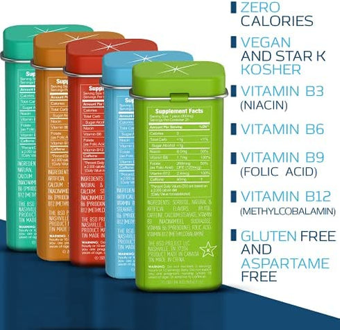 Viter Energy Caffeinated Mints - 5 Flavor Variety Pack. 40mg Caffeine, B Vitamins, Sugar Free Vegan Breath Mint. Powerful Energizing Boost. 2 Energy Mints Replace 1 Coffee, Gum, Chews, Gummies, Candy