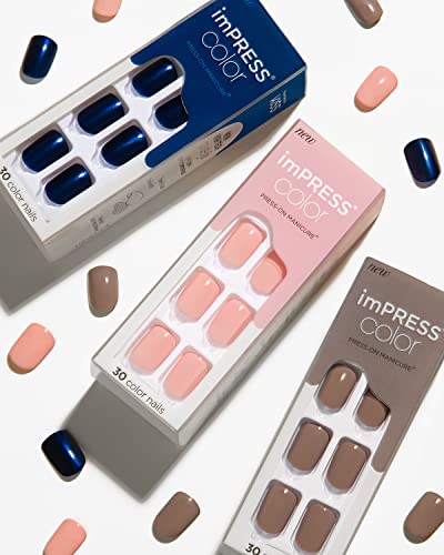 KISS imPRESS Color Press-On Nails, Gel Nail Kit, PureFit Technology, Short Length, “Taupe Prize”, Polish-Free Solid Color Manicure, Includes Prep Pad, Mini Nail File, Cuticle Stick, and 30 Fake Nails