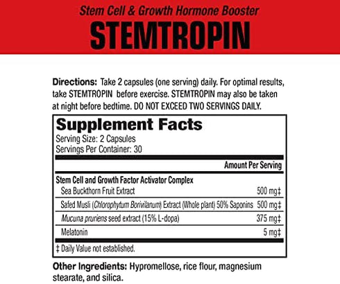 MuscleMeds STEMTROPIN Stem Cell & Growth Factor Booster, Natural Supplement for Performance Enhancement & Anti-Aging, Muscle Building and Recovery, 60 Veggie Capsules
