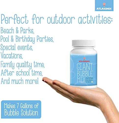 Atlasonix Giant Bubbles Mix - Makes 7 Gallons of Big Pure Bubble Solution for Kids | Non Toxic All Natural Bubble Concentrate for The Largest Bubbles | Birthdays, Outdoor Family Fun