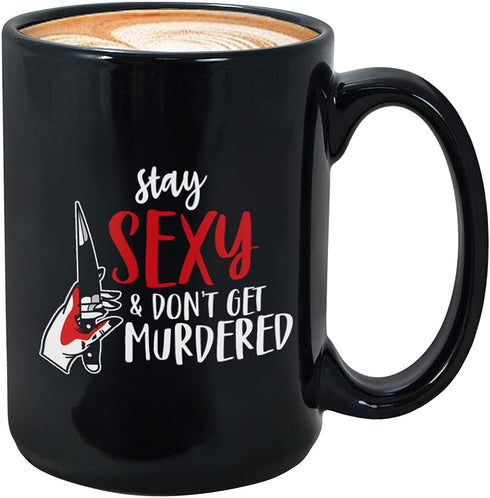 Crime Comedy Coffee Mug 15 oz Black, Funny Sarcastic Weekly Podcast for Women