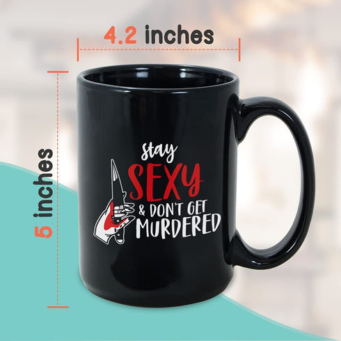 Crime Comedy Coffee Mug 15 oz Black, Funny Sarcastic Weekly Podcast for Women