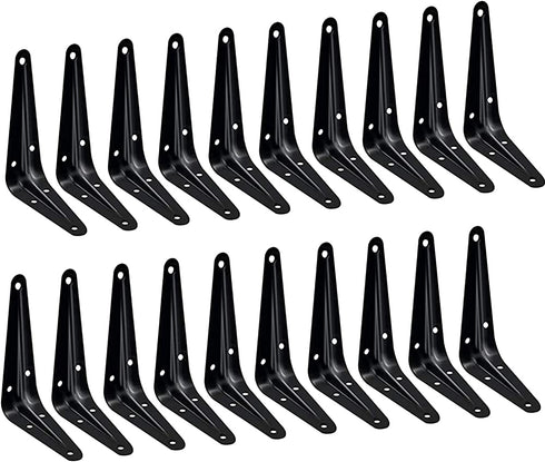 20 Pack Shelf Brackets 4 x 3 Inch, Heavy Duty Black Metal Floating Shelf Bracket, Rustic Farmhouse Decorative Iron L Bracket, J Brackets Wall Angel Corner Brace for Wood Shelves