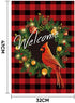 UPINLOOK Cardinal Christmas Garden Flag, Wreath Welcome Garden Flag Vertical Double Sided, Winter Valentine's Day Buffalo Check Plaid Rustic Farmhouse Yard Flag Outdoor Decoration 12.5 x 18 Inch