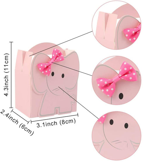 OurWarm 50pcs Cute Elephant Baby Shower Favor Boxes, 3D Large Baby Girl Gift Candy Boxes with Pink Bowtie for Baby Shower Party Supplies Baby Girls Birthday Decorations (Pink)