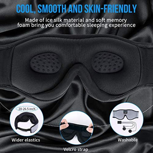 MUSICOZY Sleep Headphones 3D Bluetooth 5.2 Headband Sleeping Headphones, Wireless Music Eye Sleep Mask Earbuds for Side Sleepers Cool Tech Gadgets Unique Gifts, Built-in Ultra Soft Thin Speakers