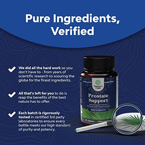 Natural Prostate Support Health Supplement Pure Extract Pills Formula Saw Palmetto Extract Capsules Plant Sterol Complex – Halal Urinary System Boost Vitamins Hair Growth for Men by Natures Craft