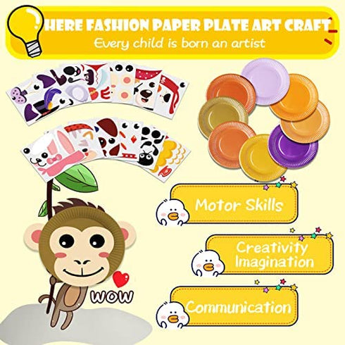 Art Craft Gift for Kids - 12 Paper Plate Art Kit Toy for 2, 3, 4, 5 Years Old Boys Girls Toddler, DIY Animal Art Supplies for Children Preschool Classroom/ Party Favor/ Birthday/ Christmas Game Crafts