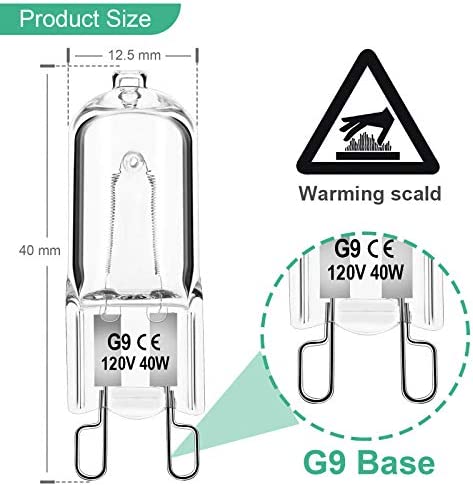 Jaenmsa G9 Halogen Light Bulbs, 12 Pack G9 Bulb 2 Pin Base JCD Type, 120V T4 Bi-Pin 40W Xenon Small Light Bulb for Range Hood Lights, Microwave Ovens, Bathroom Light Bulbs, Chandeliers, Dimmable